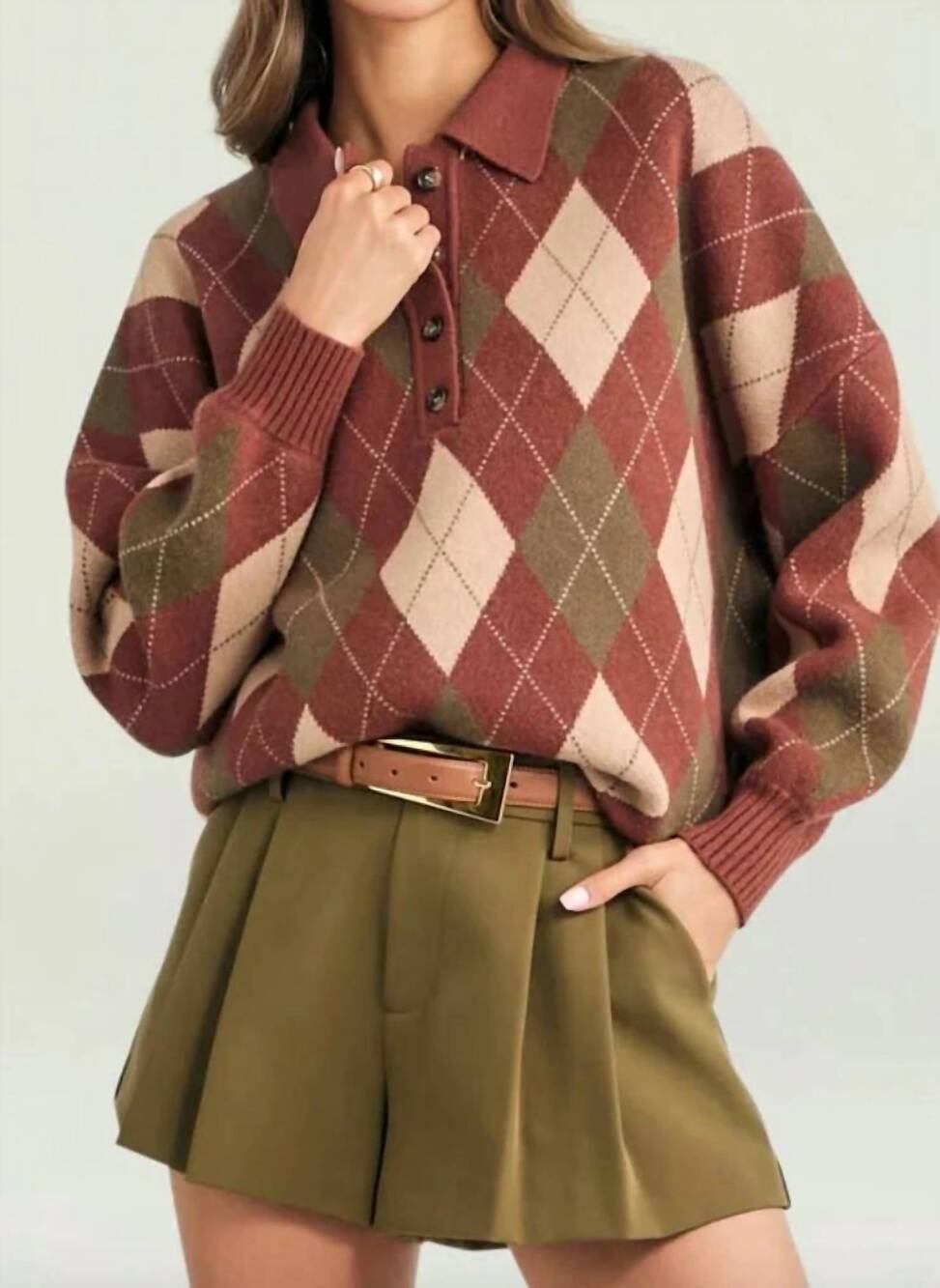 NEW SER.O.YA glindy knit sweater in copper clay argyle